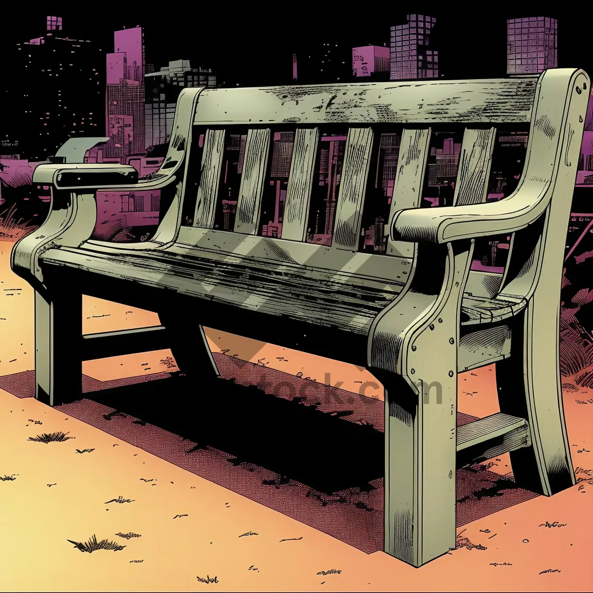 Picture of Wooden Park Bench with Armrests for Relaxation