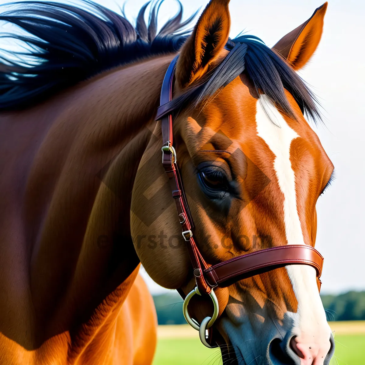 Picture of Thoroughbred Stallion with Brown Mane and Bridle