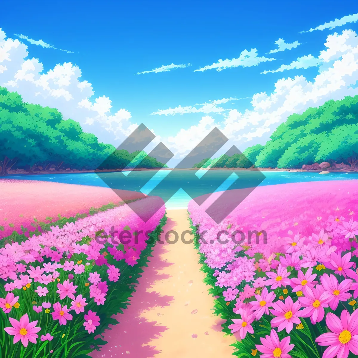 Picture of Idyllic Meadow Sunset: Colorful Landscape with Fresh Flowers