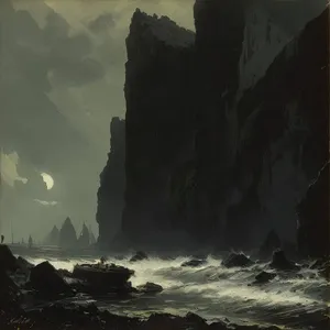 Summer Coastal Landscape with Rocky Cliffs and Blue Ocean