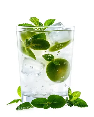 Organic citrus herb drink with fresh plant leaf