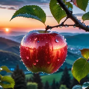 Fresh, Healthy Red Delicious Apple on Tree Branch