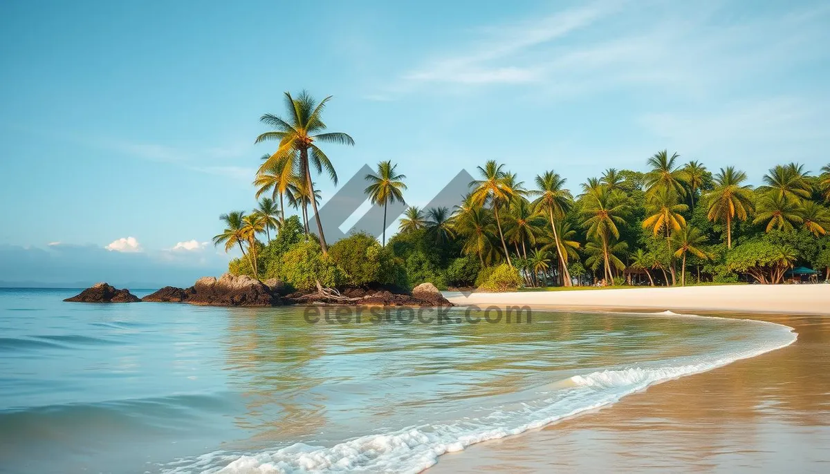 Picture of Tropical paradise beach relaxation under sunny sky.