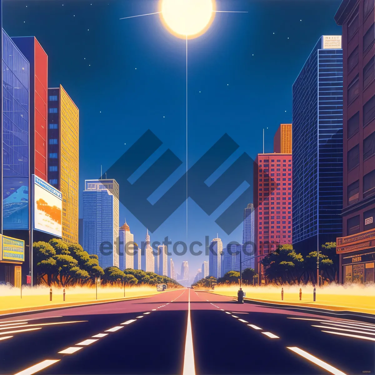 Picture of Vibrant Night Cityscape: Modern Urban Business District Lights