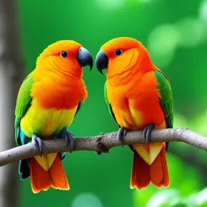 Colorful Macaw perched on tropical branch.