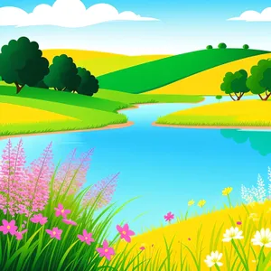 Vibrant Meadow - Serene Landscape Under a Clear Sky