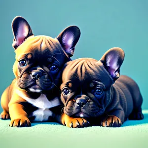 Cute wrinkled bulldog puppies pose for a photo
