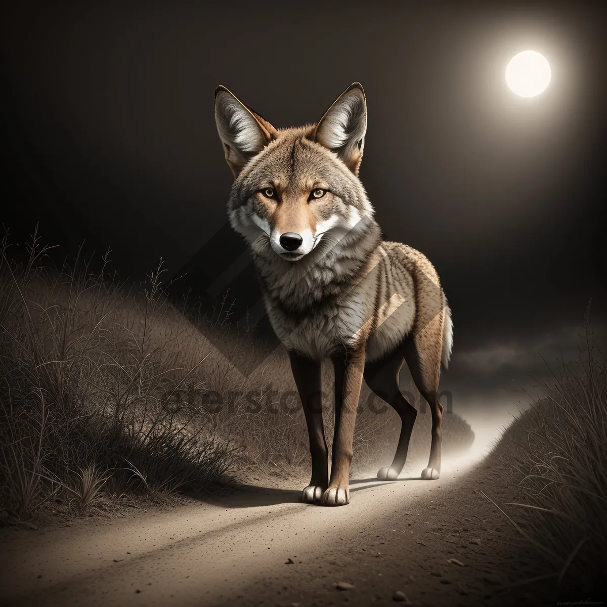 Picture of Wild Canine Predator - Majestic Coyote Hunting in Safari