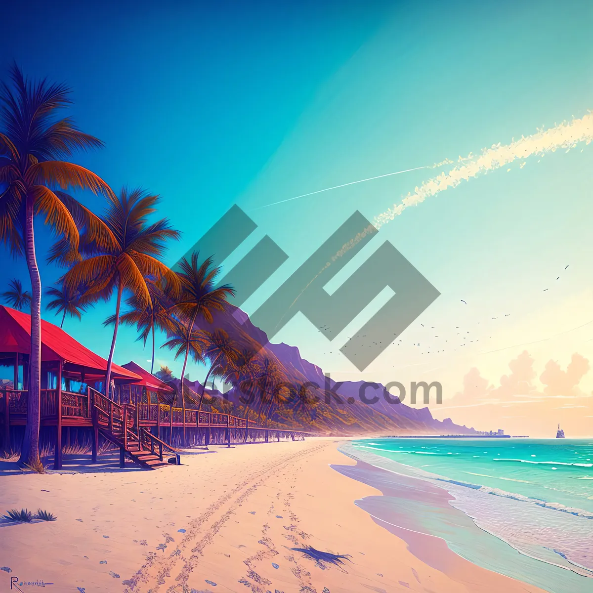 Picture of Sunset serenity on a tropical shore.