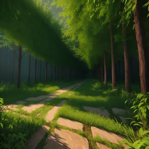 Sunlit Path through Serene Forest