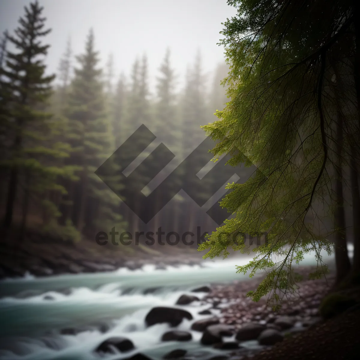 Picture of Serene Riverscape amidst Lush Forest