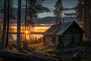 Rural Farmhouse with Wooden Roof in Countryside Landscape