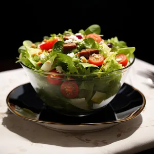 Gourmet Vegetable Salad with Fresh Lettuce and Guacamole Dip