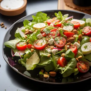 Gourmet salad with fresh vegetables and cheese.