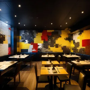 Modern restaurant interior design with luxury furniture and light.