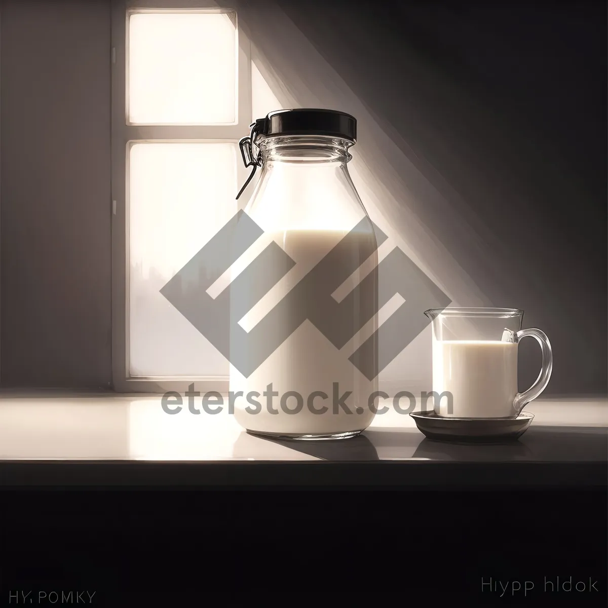 Picture of Fresh Milk in Glass Jug with Cup