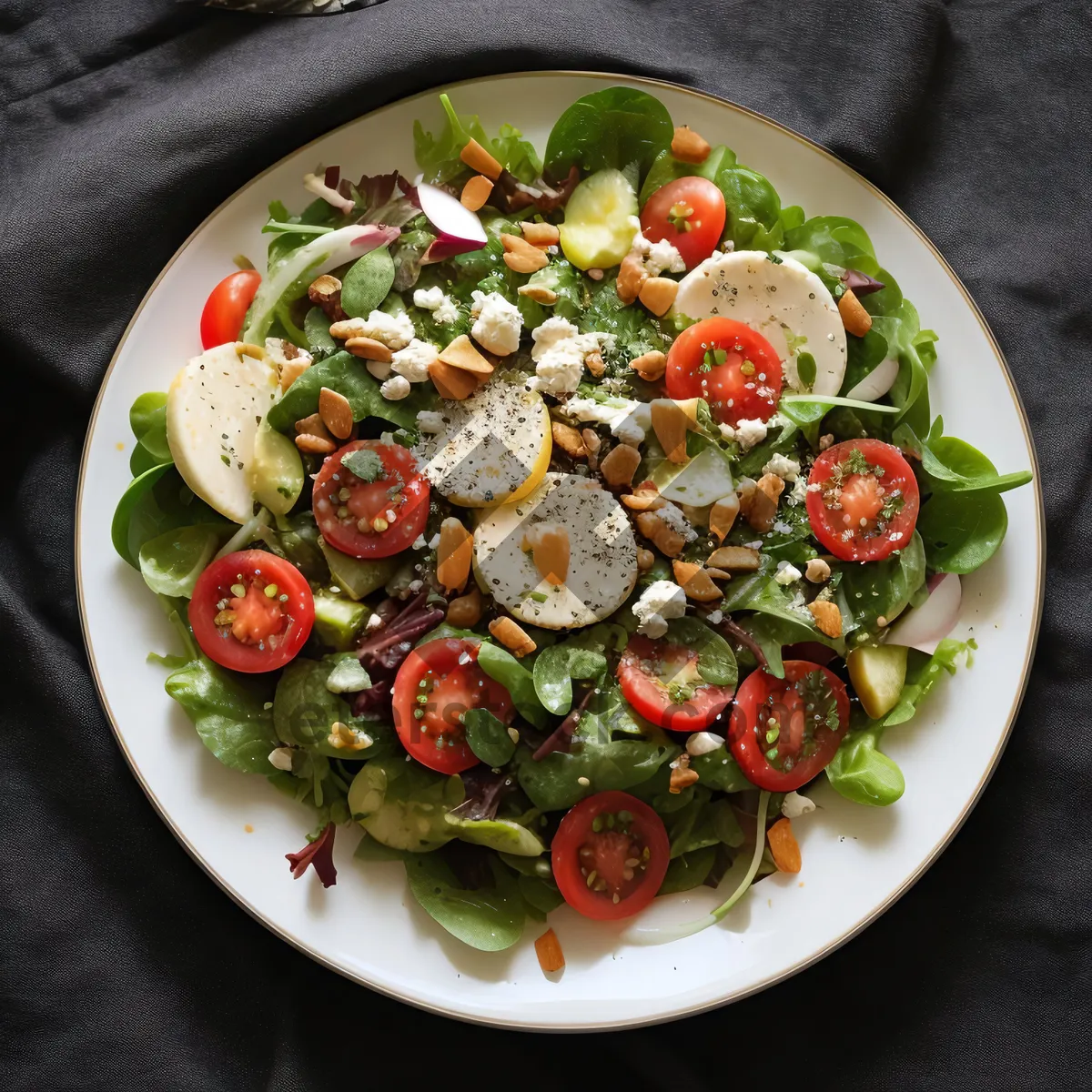 Picture of Delicious gourmet vegetable salad with cheese and tomatoes