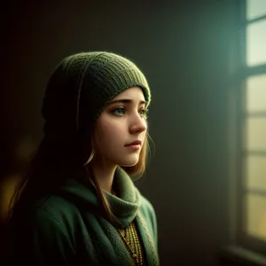 Smiling brunette lady in fashionable hat