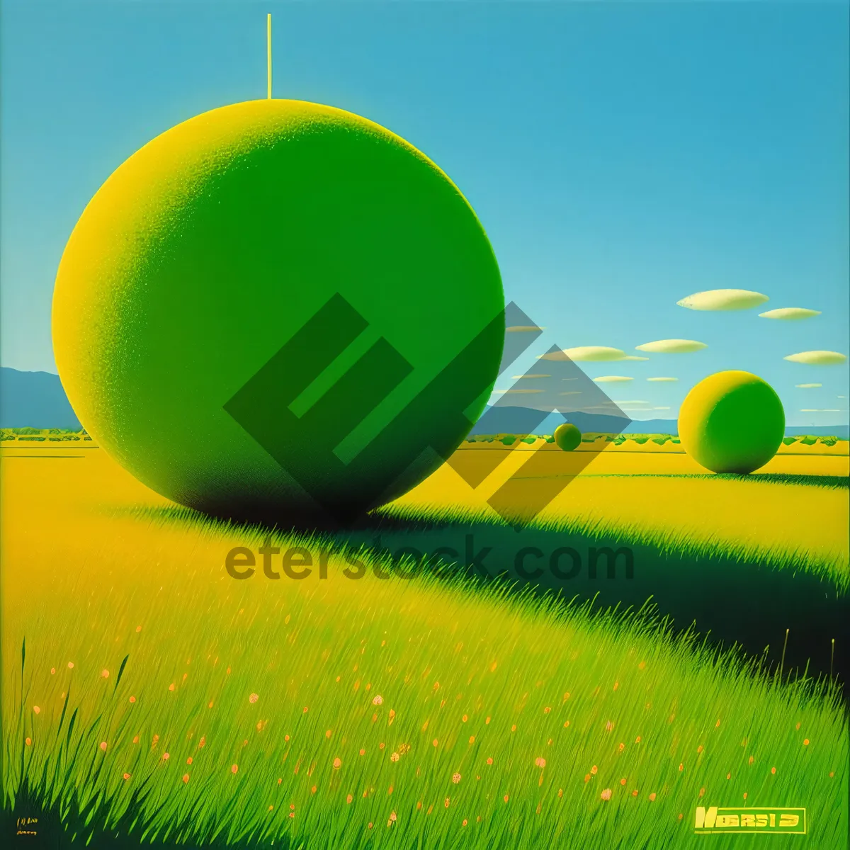 Picture of Vibrant summer meadow with tennis ball in sky