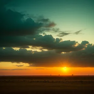 Golden Sky over Ocean Horizon