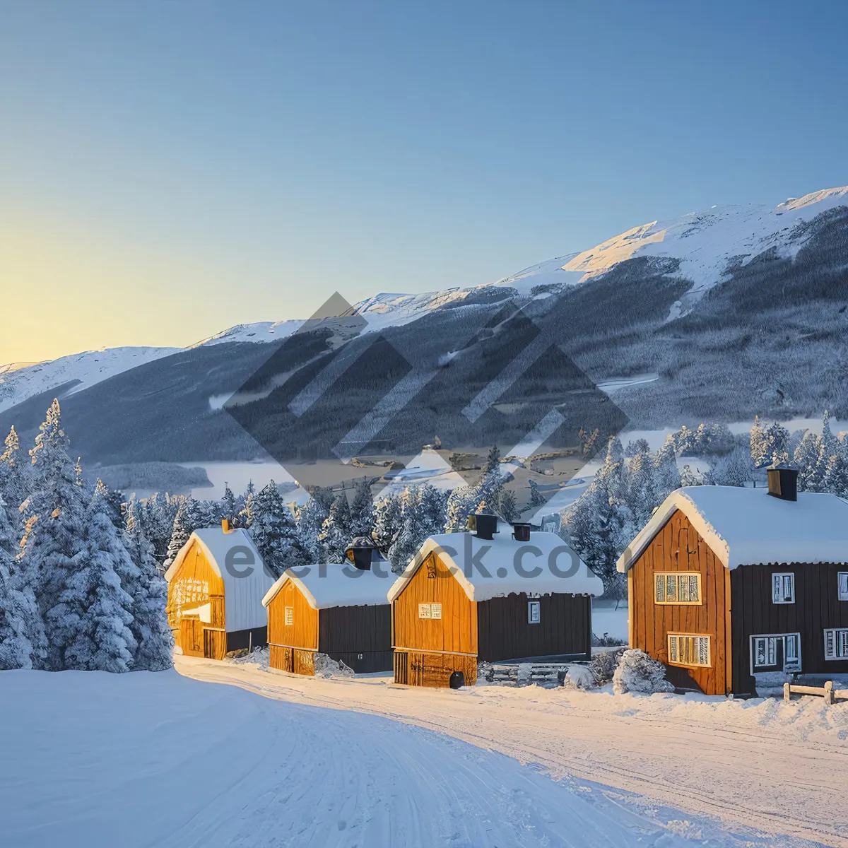 Picture of Frozen Mountain Landscape with Barn