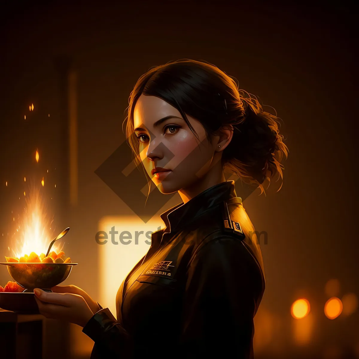 Picture of Stunning Brunette Lady with Candlelight Glow