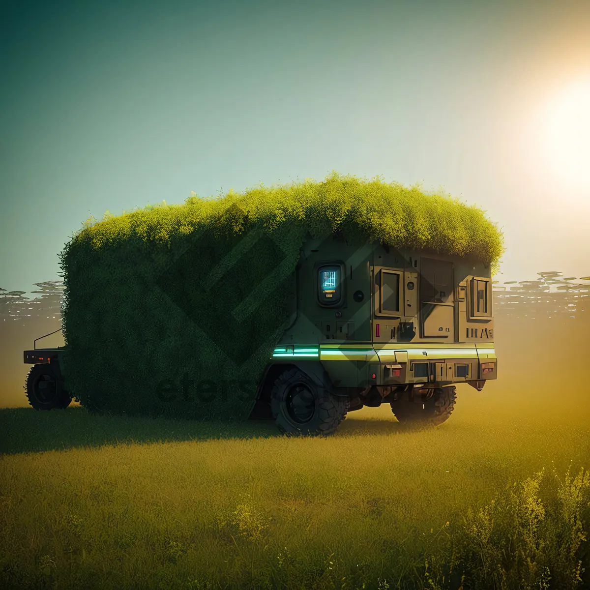 Picture of Golden Wheat Roll at Sunset over Rural Farm