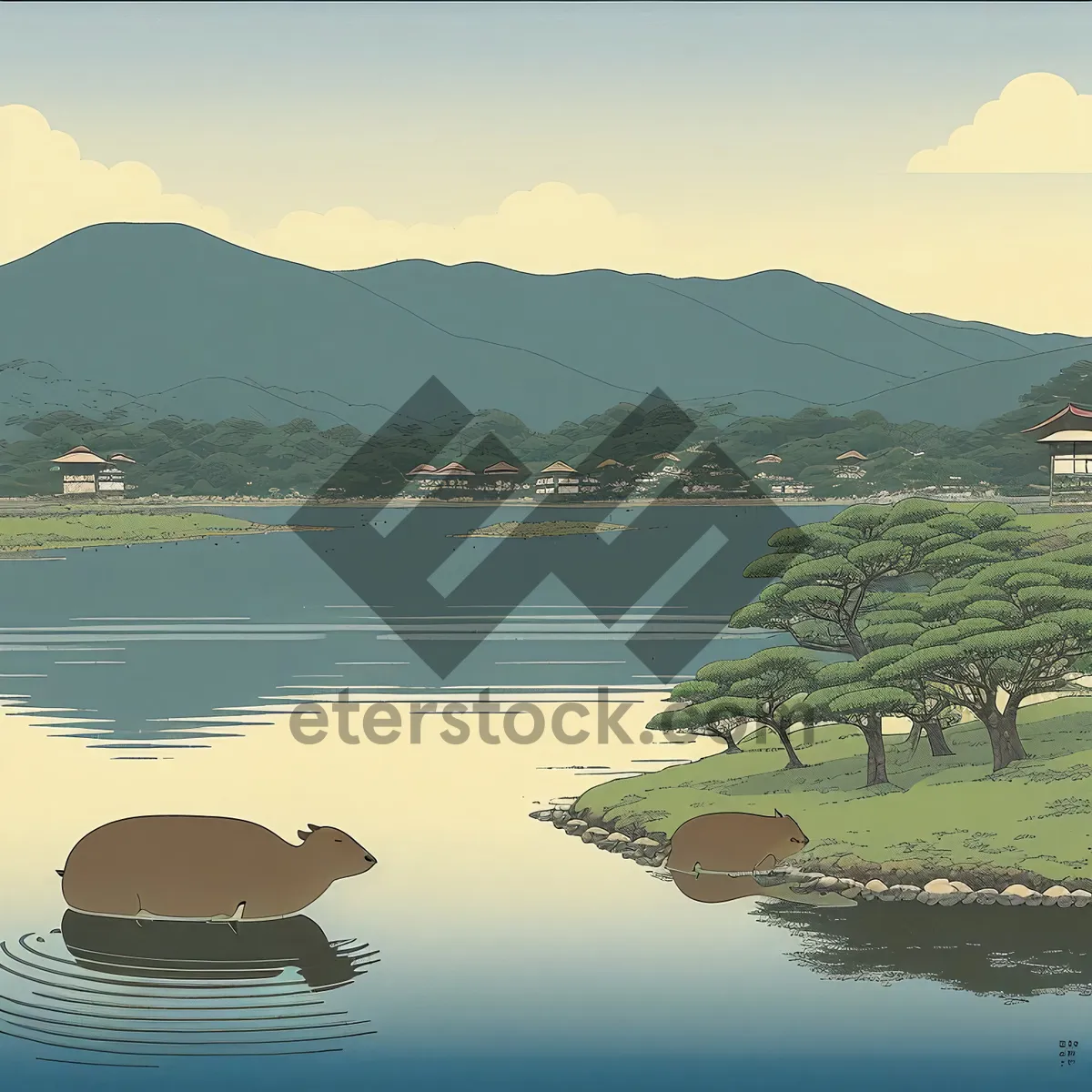 Picture of Serene Seascape: Captivating Beach and Mountain View