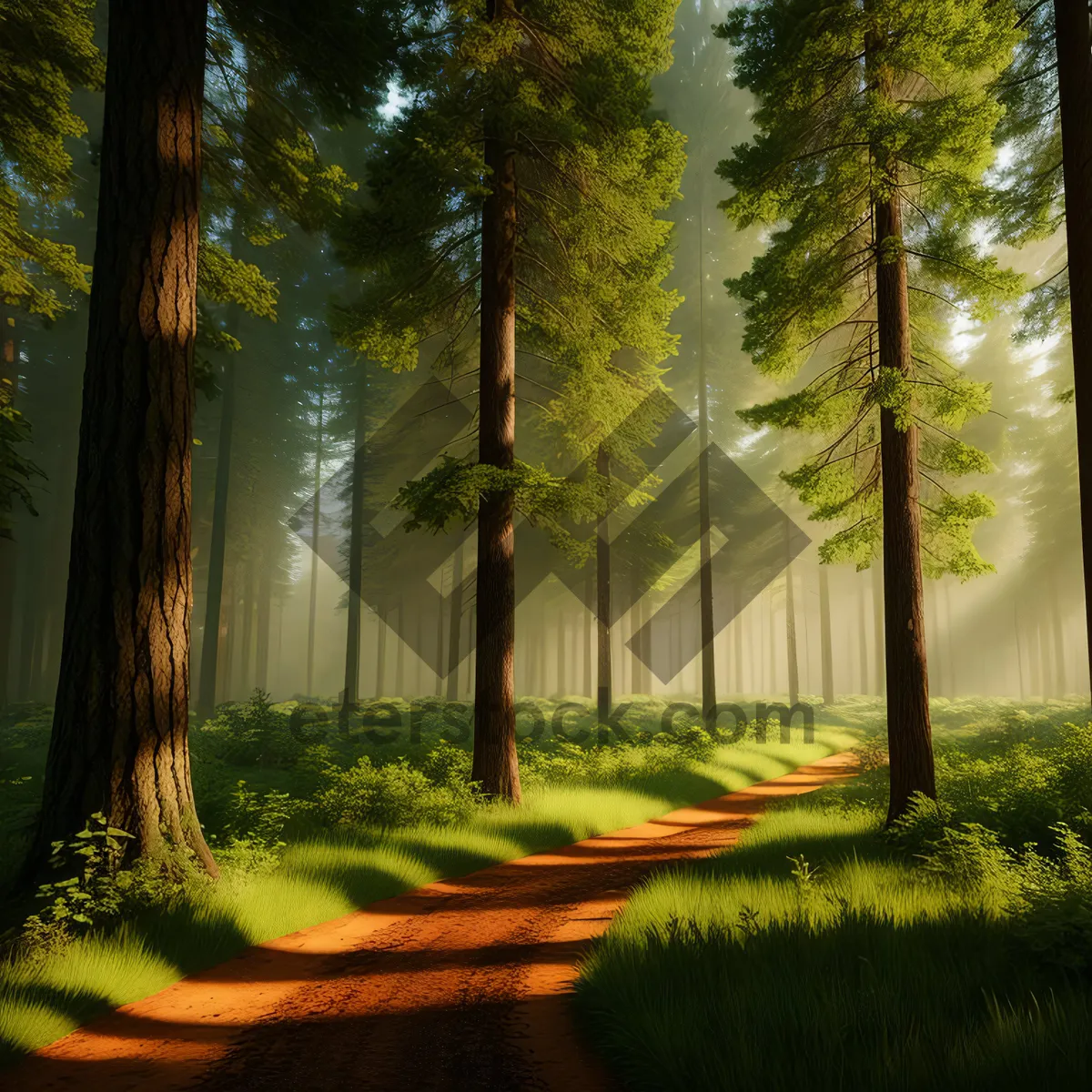 Picture of Serene Autumn Path in Sunlit Woods