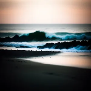 Serene Sunset over Beach Waves