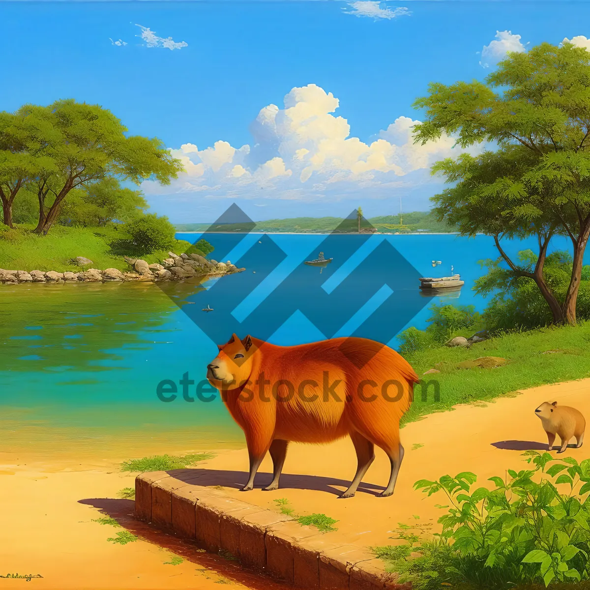 Picture of Tropical Beach Paradise with Horses grazing near the Ocean