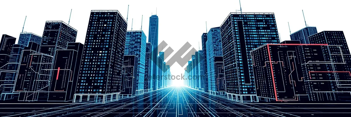 Picture of Corporate Glass Tower in City Skyline - Night View