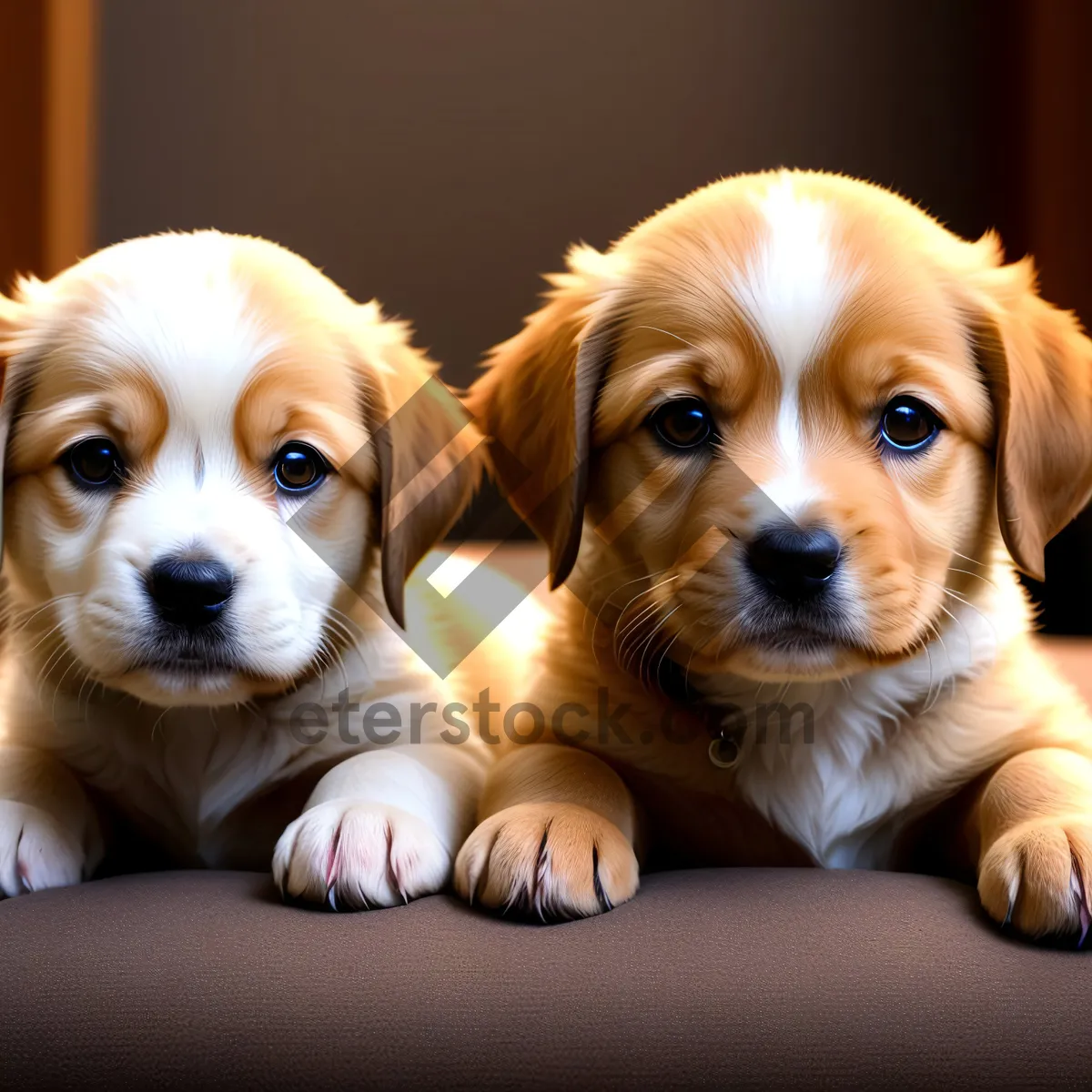 Picture of Adorable Golden Retriever Puppy Sitting in Studio