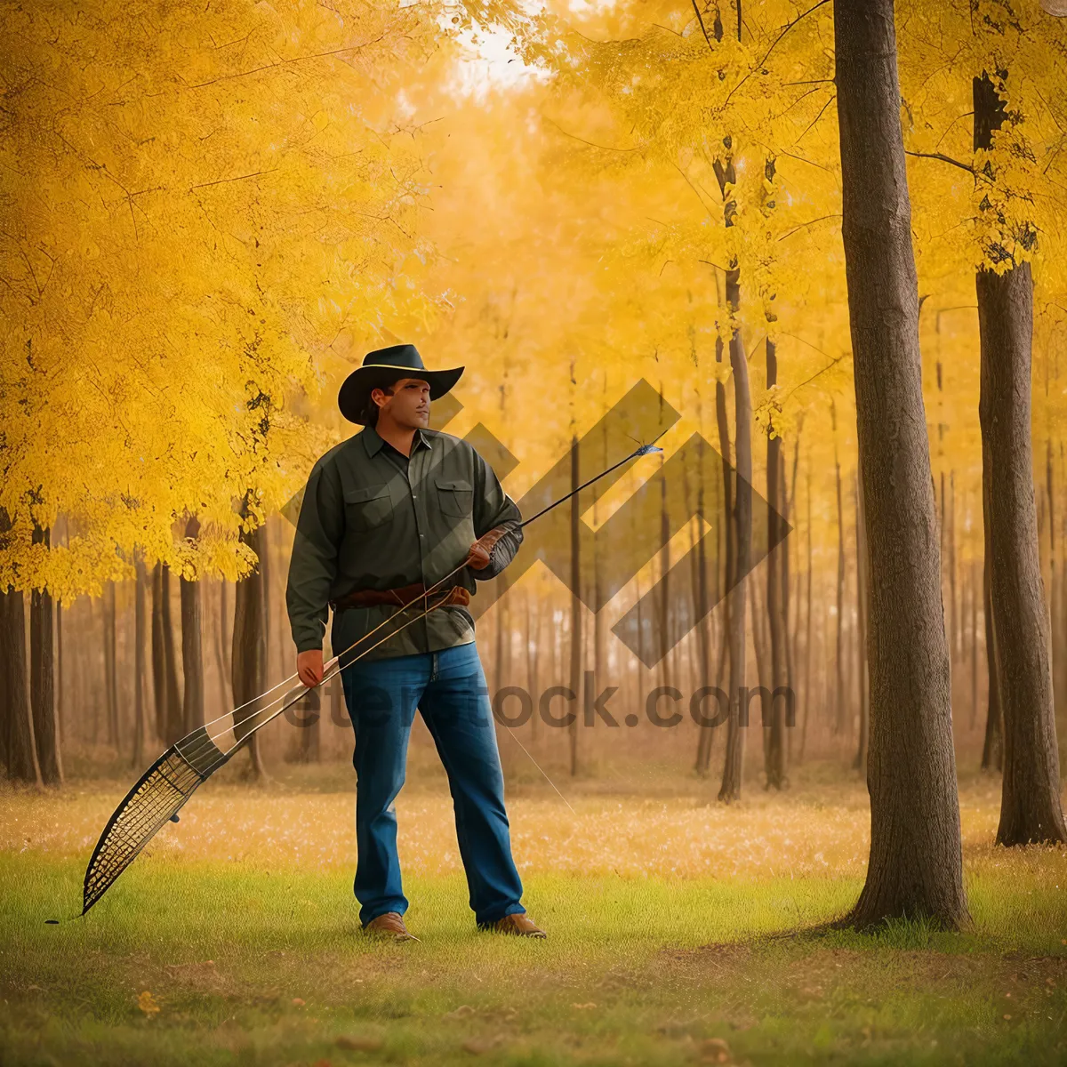 Picture of Male golfer swinging club on course