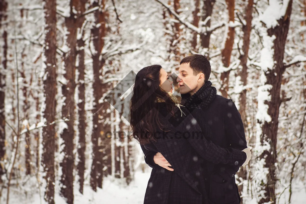 Picture of Attractive person in winter park with fur coat