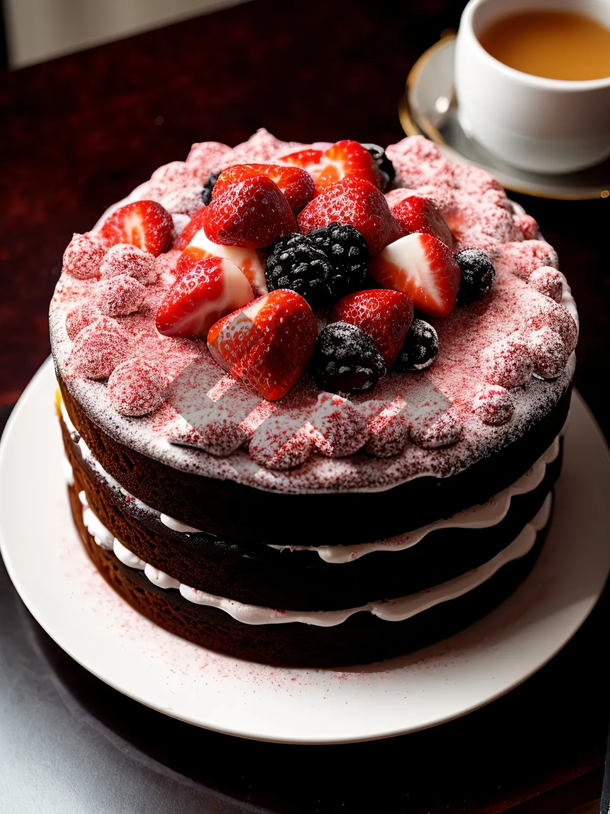 Picture of Delicious Fruit Plate with Fresh Strawberries and Raspberries