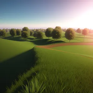 Idyllic Rural Landscape with Rolling Hills and Clear Skies