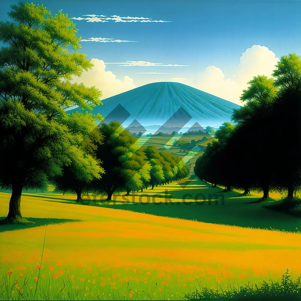 Picture of Serene Countryside Landscape with Lush Green Meadow
