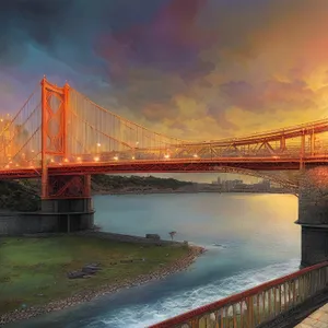 Golden Gate Bridge overlooking iconic city skyline during sunset