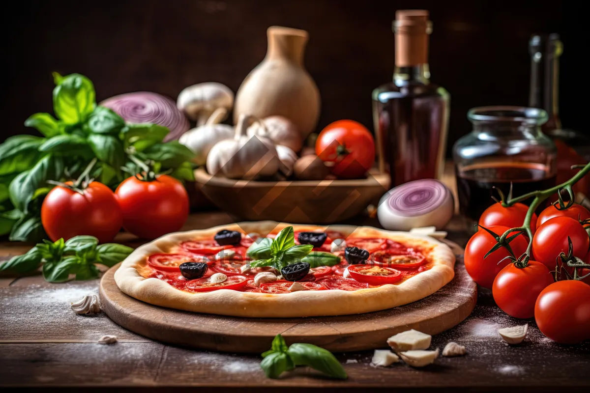 Picture of Delicious Vegetable Gourmet Pizza with Fresh Ingredients