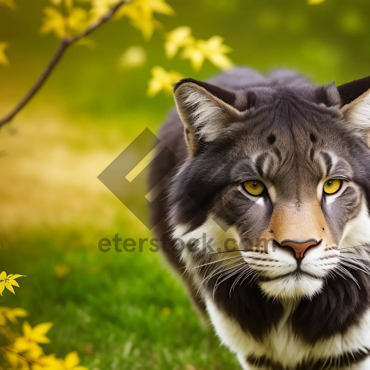 Picture of Striped wildcat with piercing eyes in jungle.