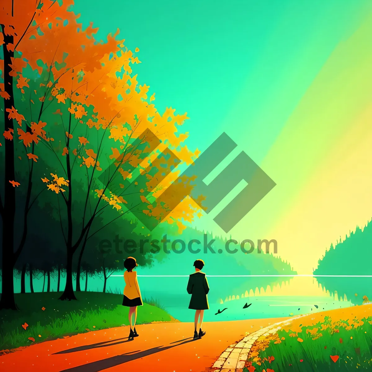 Picture of Vibrant Sunset Over Tree-Lined Alley