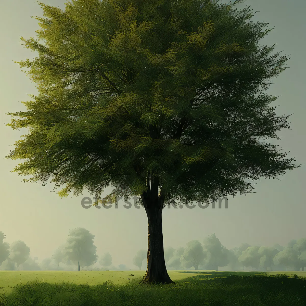 Picture of Tranquil Spring Landscape with Lush Green Trees