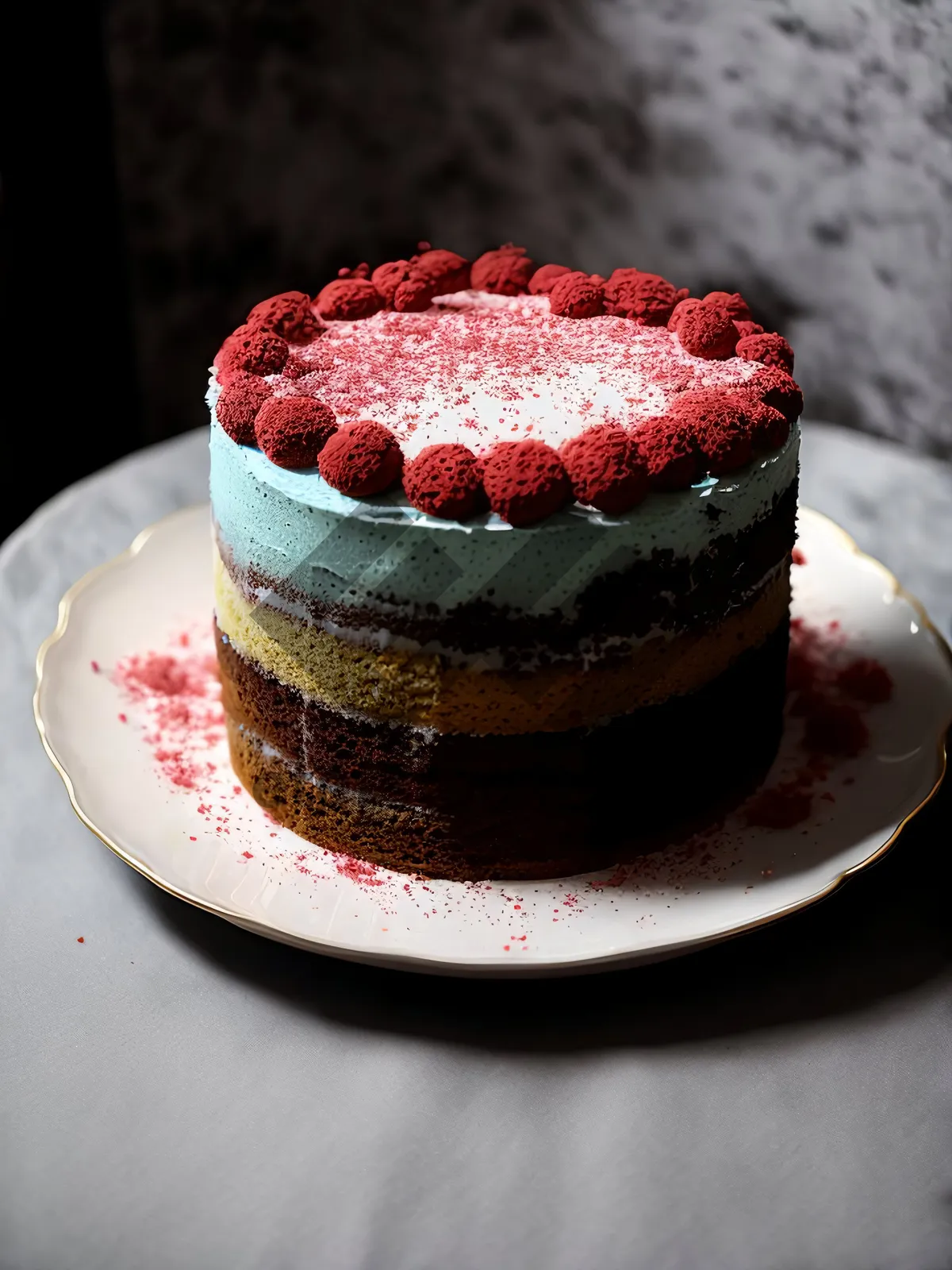 Picture of Delectable Berry Chocolate Pastry with Refreshing Cup of Sweetness