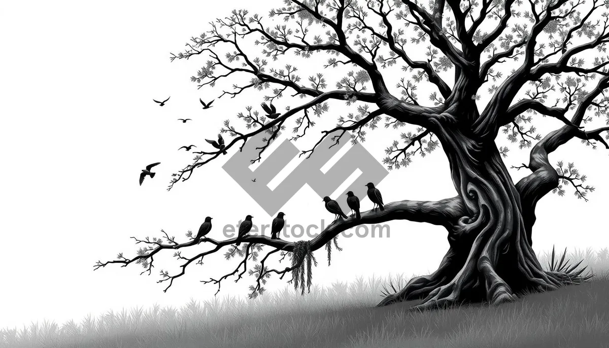 Picture of Winter tree silhouette against sky in forest landscape