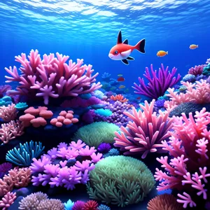 Coral Reef Wonderland: Brightly Colored Sea Anemone with Exotic Fish