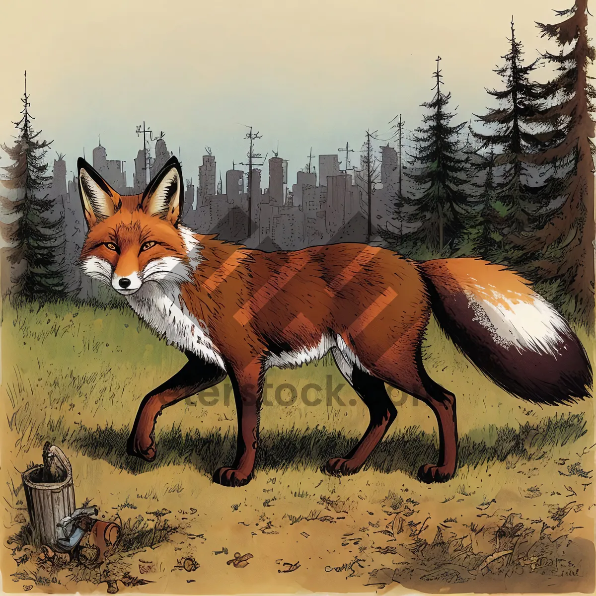 Picture of Vibrant Red Fox in Wild Grassland