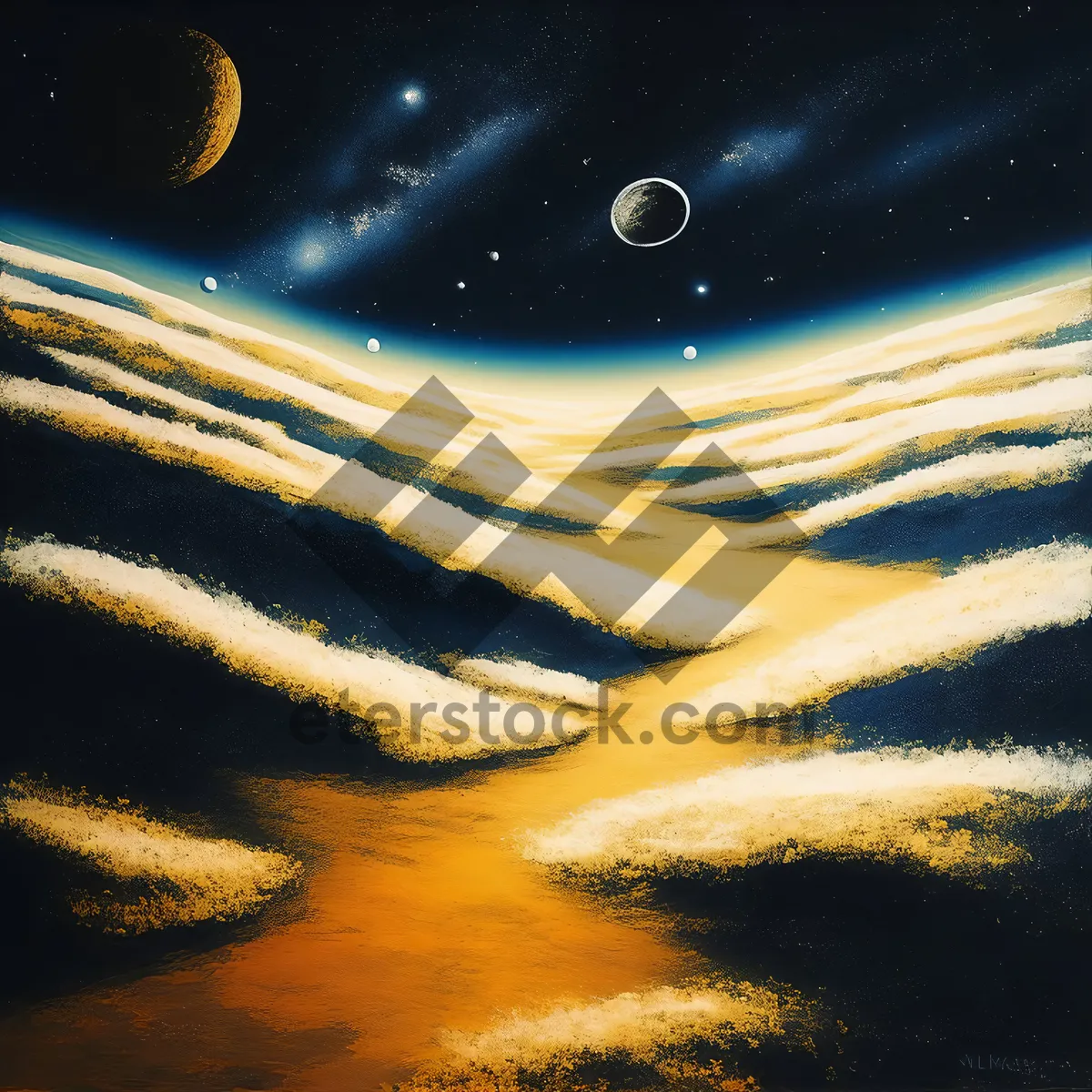 Picture of Dark cosmic fantasy art with moon and stars