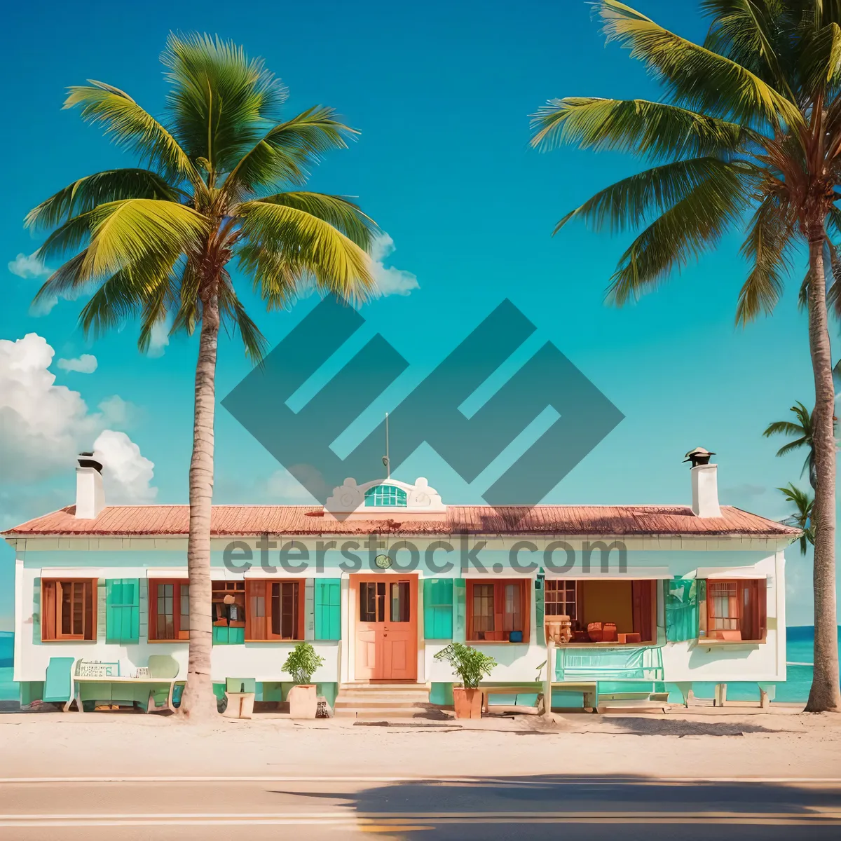 Picture of Tranquil Tropical Beach Paradise with Palm Trees