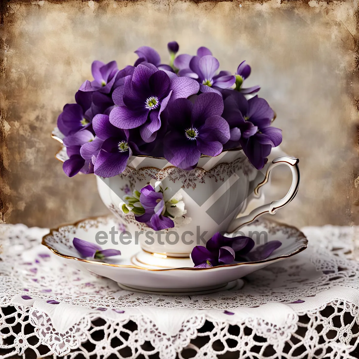 Picture of Purple Violets In Vintage China Teacup